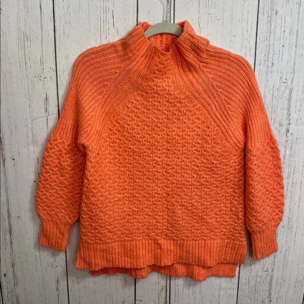 Anthropologie Vibrant Peachy Orange Knitwear Hi Low Sweater Size XS